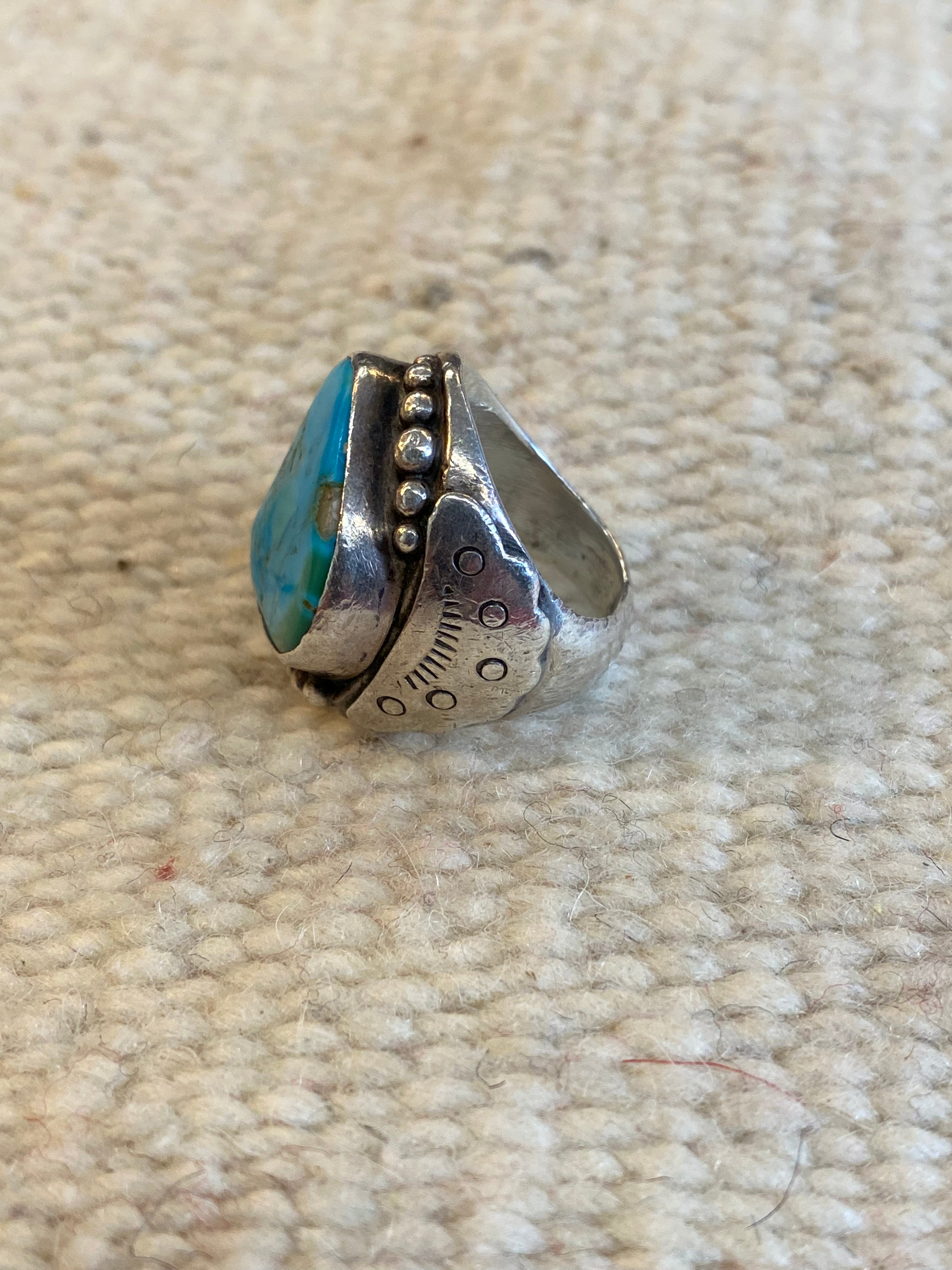 Chunky Sterling Silver Navajo Ring With Kingsman Turquoise Stone