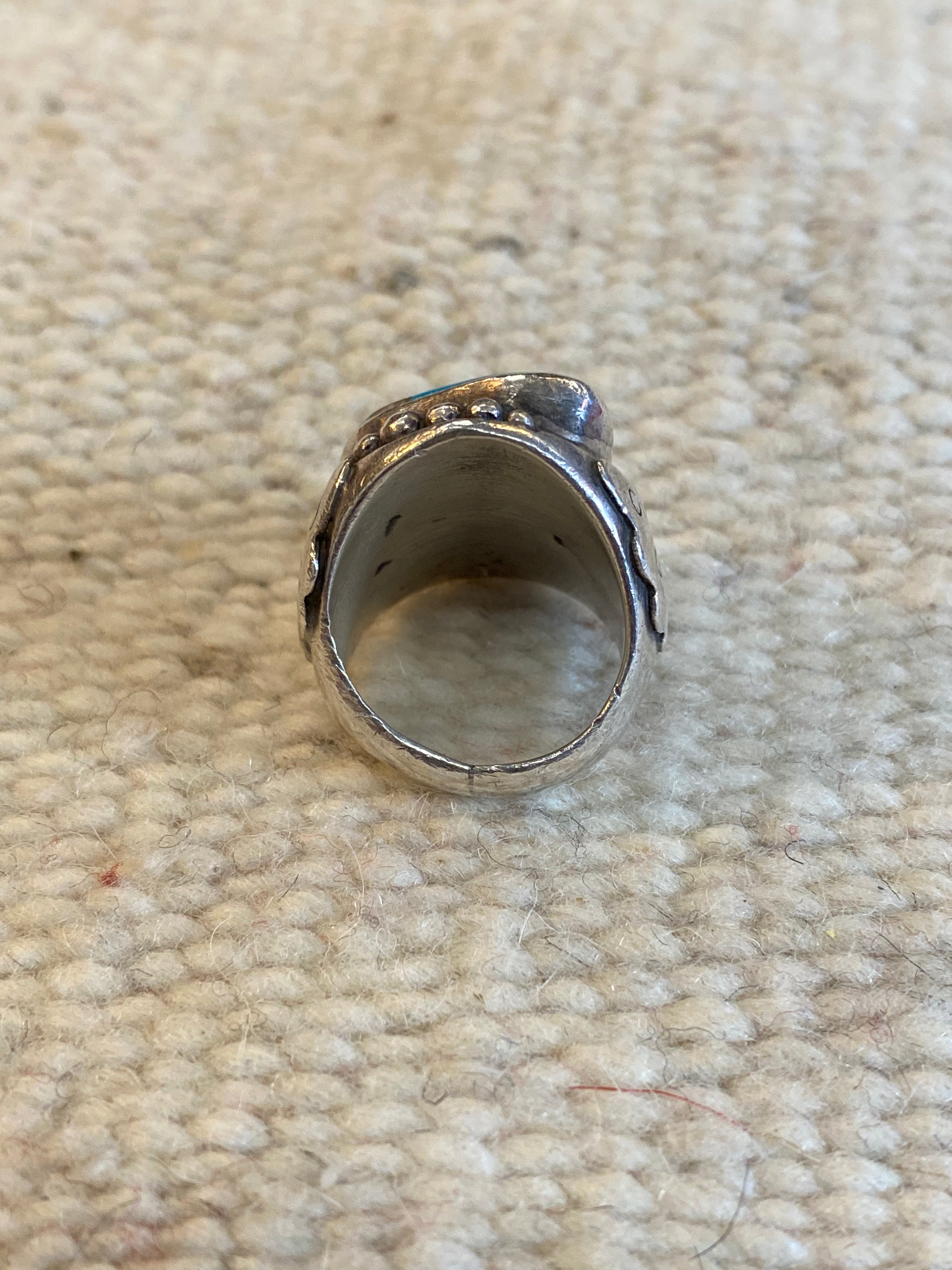 Chunky Sterling Silver Navajo Ring With Kingsman Turquoise Stone
