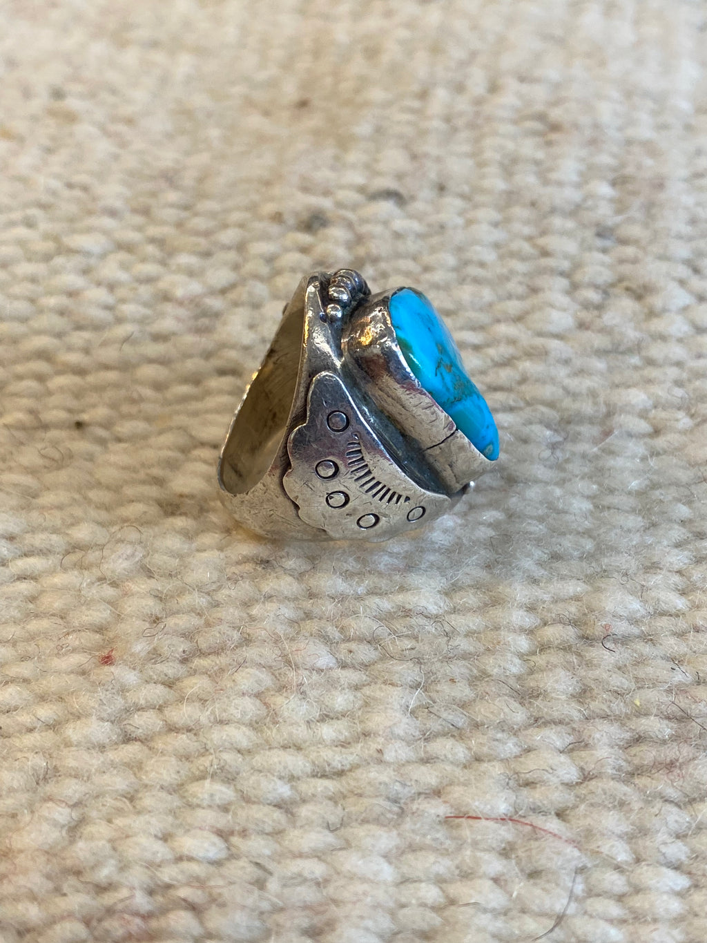 Chunky Sterling Silver Navajo Ring With Kingsman Turquoise Stone