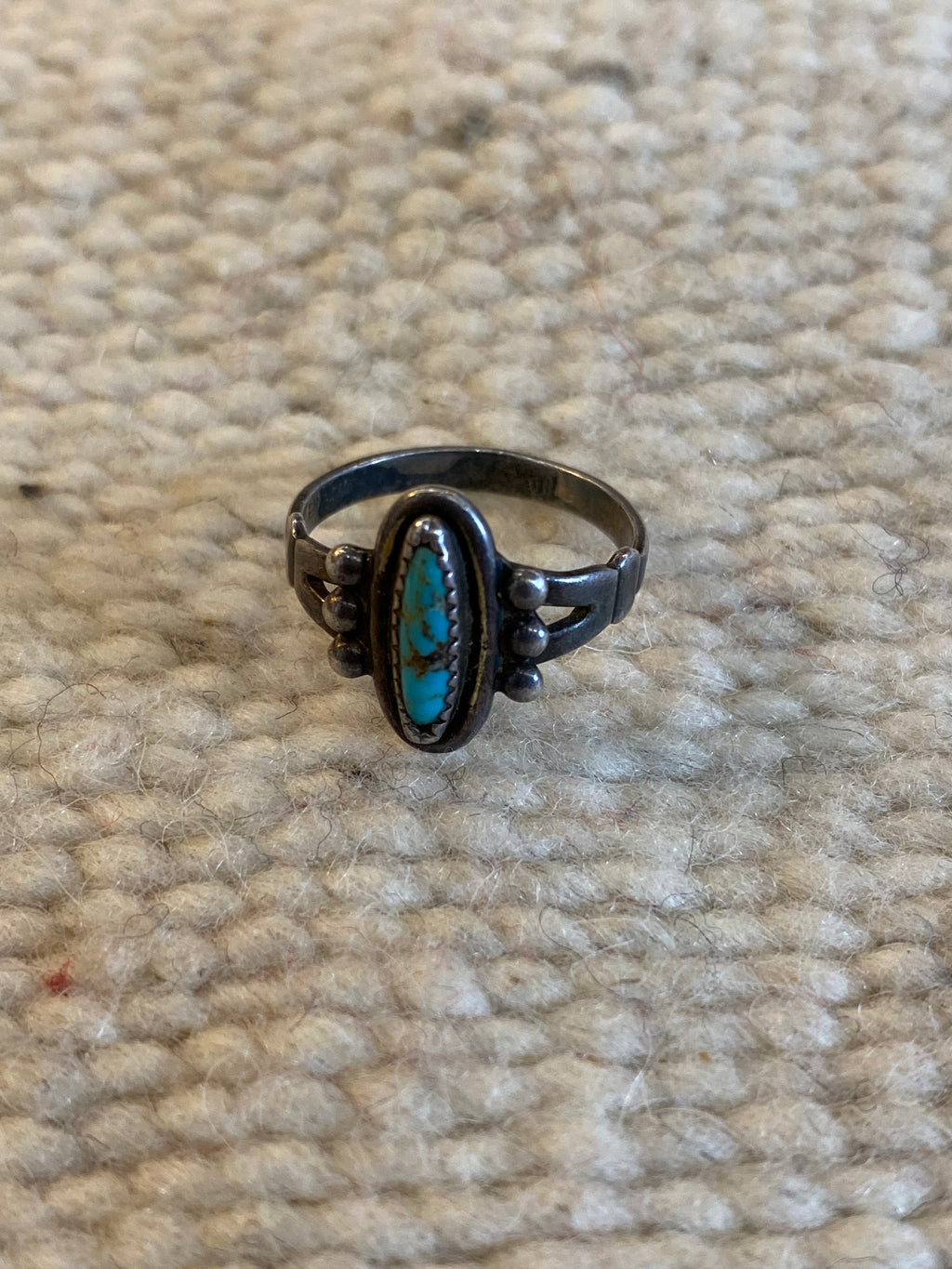 Old Pawn Sterling Silver Navajo Ring With Turquoise Inlay