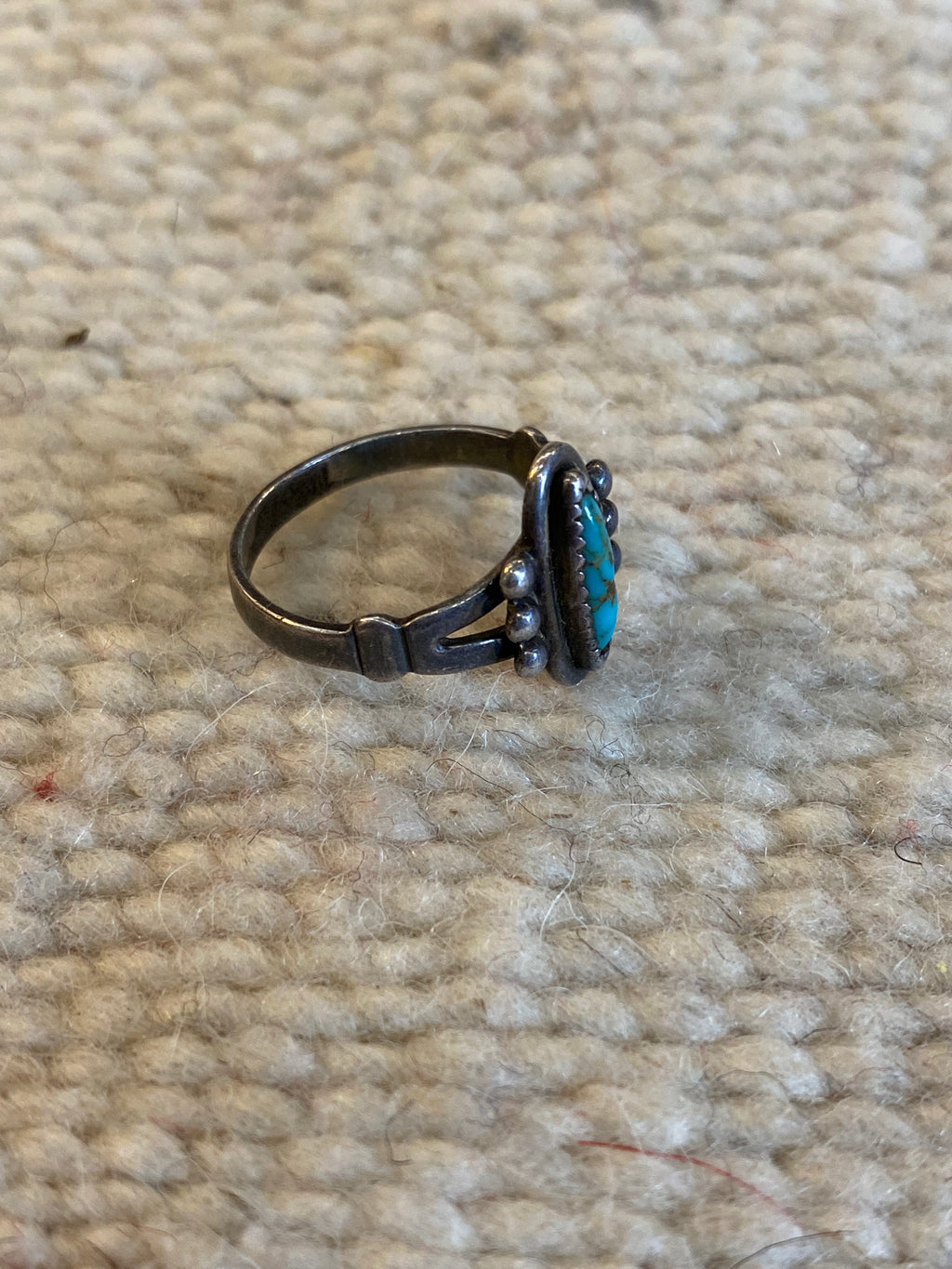 Old Pawn Sterling Silver Navajo Ring With Turquoise Inlay