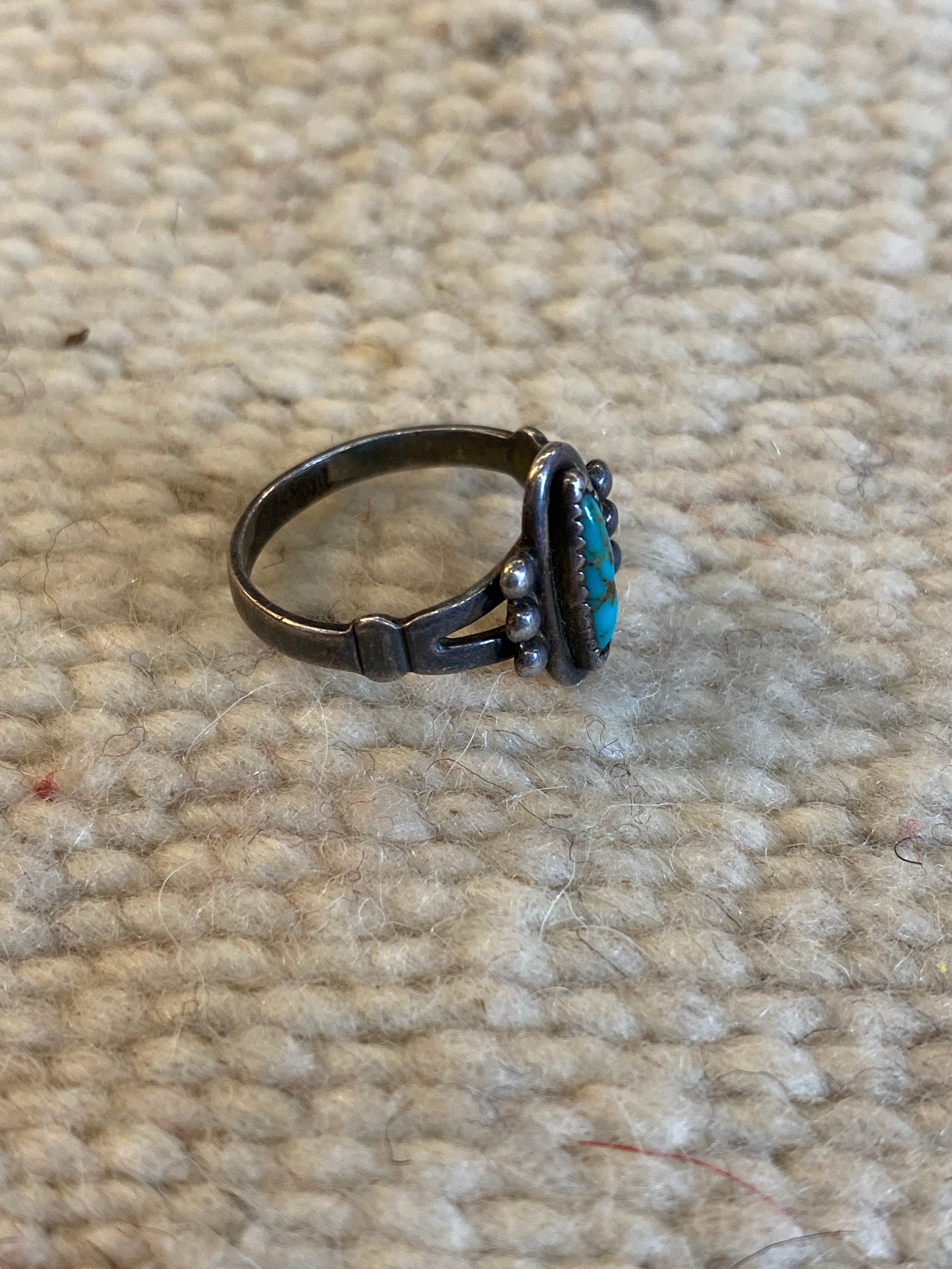 Old Pawn Sterling Silver Navajo Ring With Turquoise Inlay