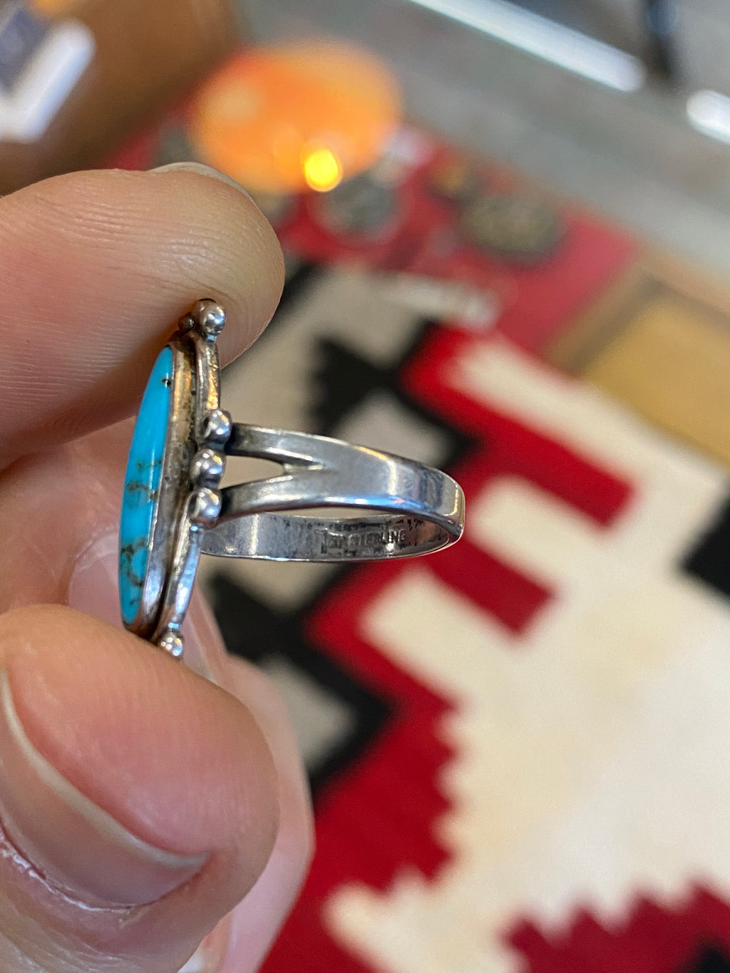 Sterling Silver Navajo Ring With Kingsman Turquoise Inlay
