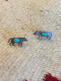 Sterling Silver Navajo Wolf Earrings With Turquoise Stones