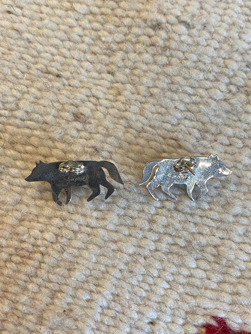 Sterling Silver Navajo Wolf Earrings With Turquoise Stones
