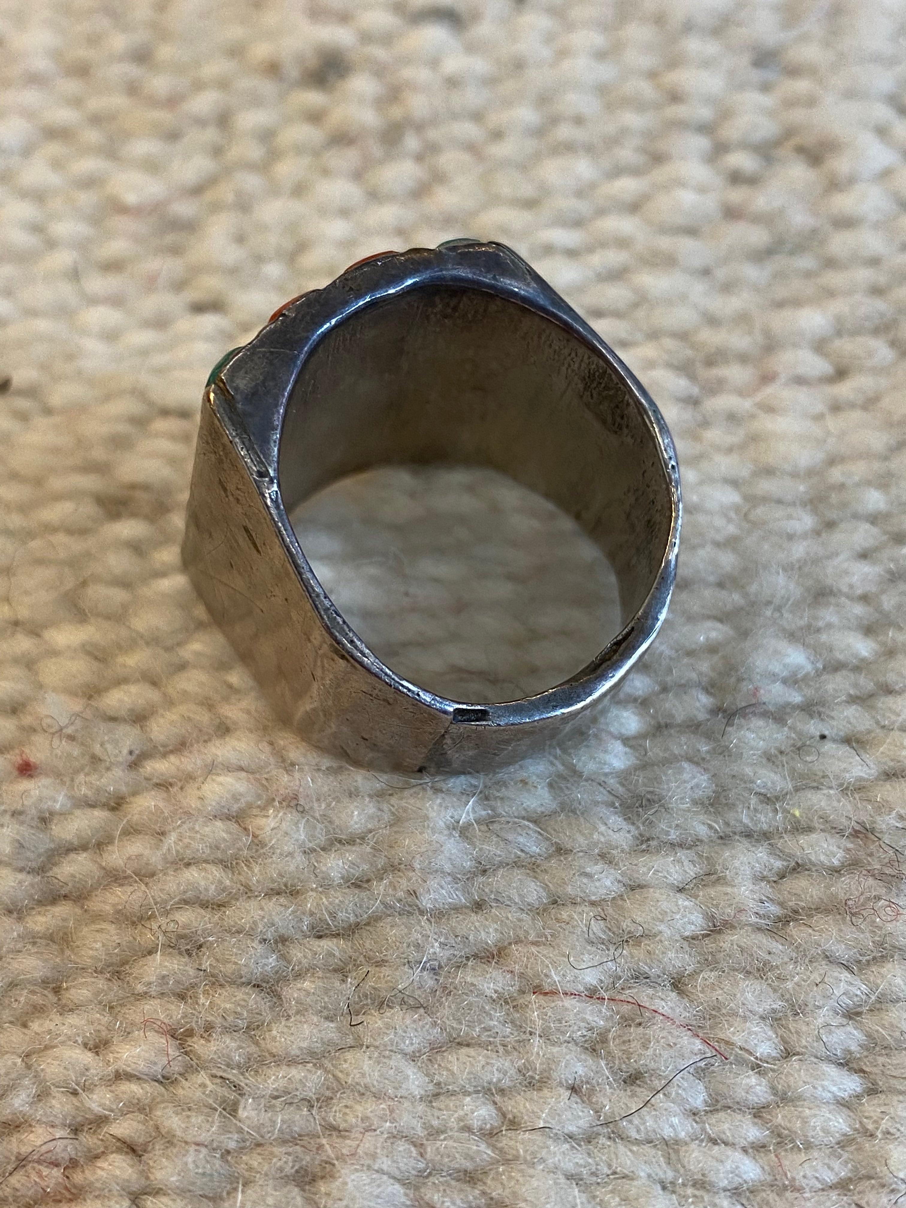 Old Pawn Sterling Silver Turquoise & Coral Ring