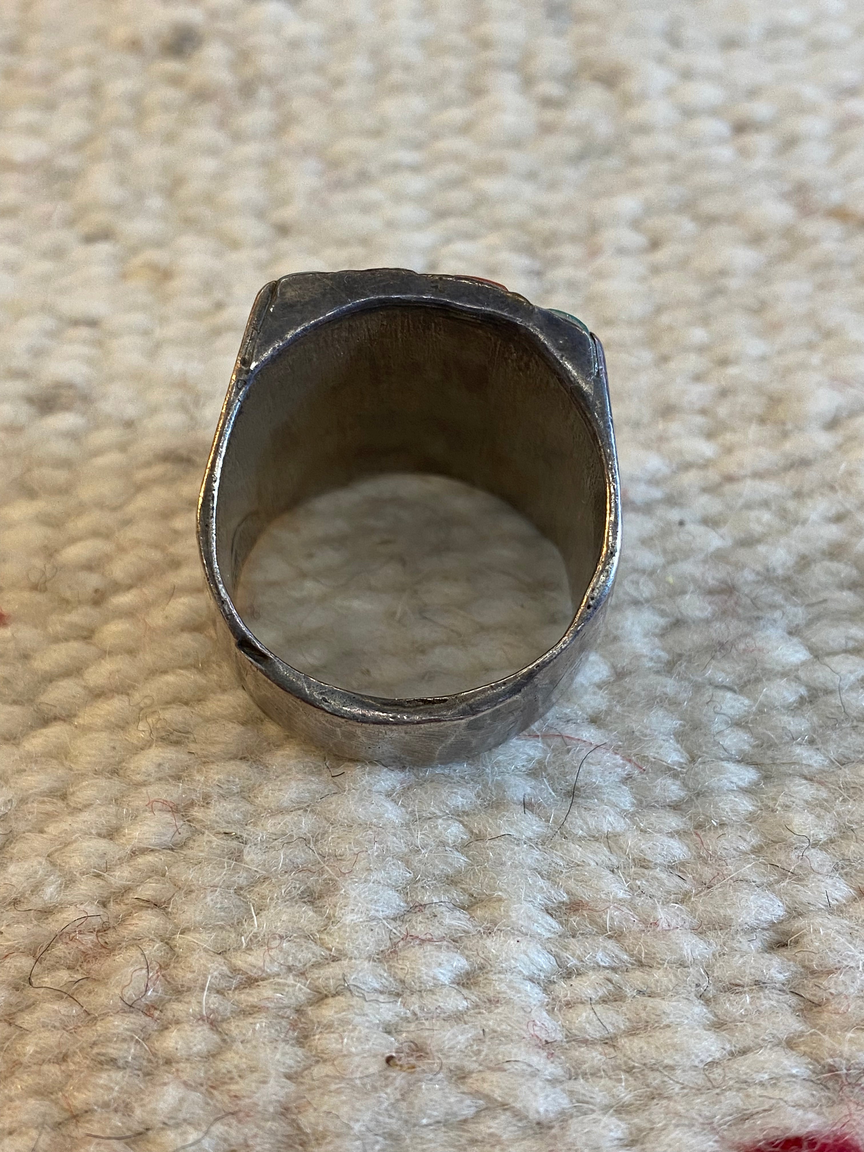 Old Pawn Sterling Silver Turquoise & Coral Ring