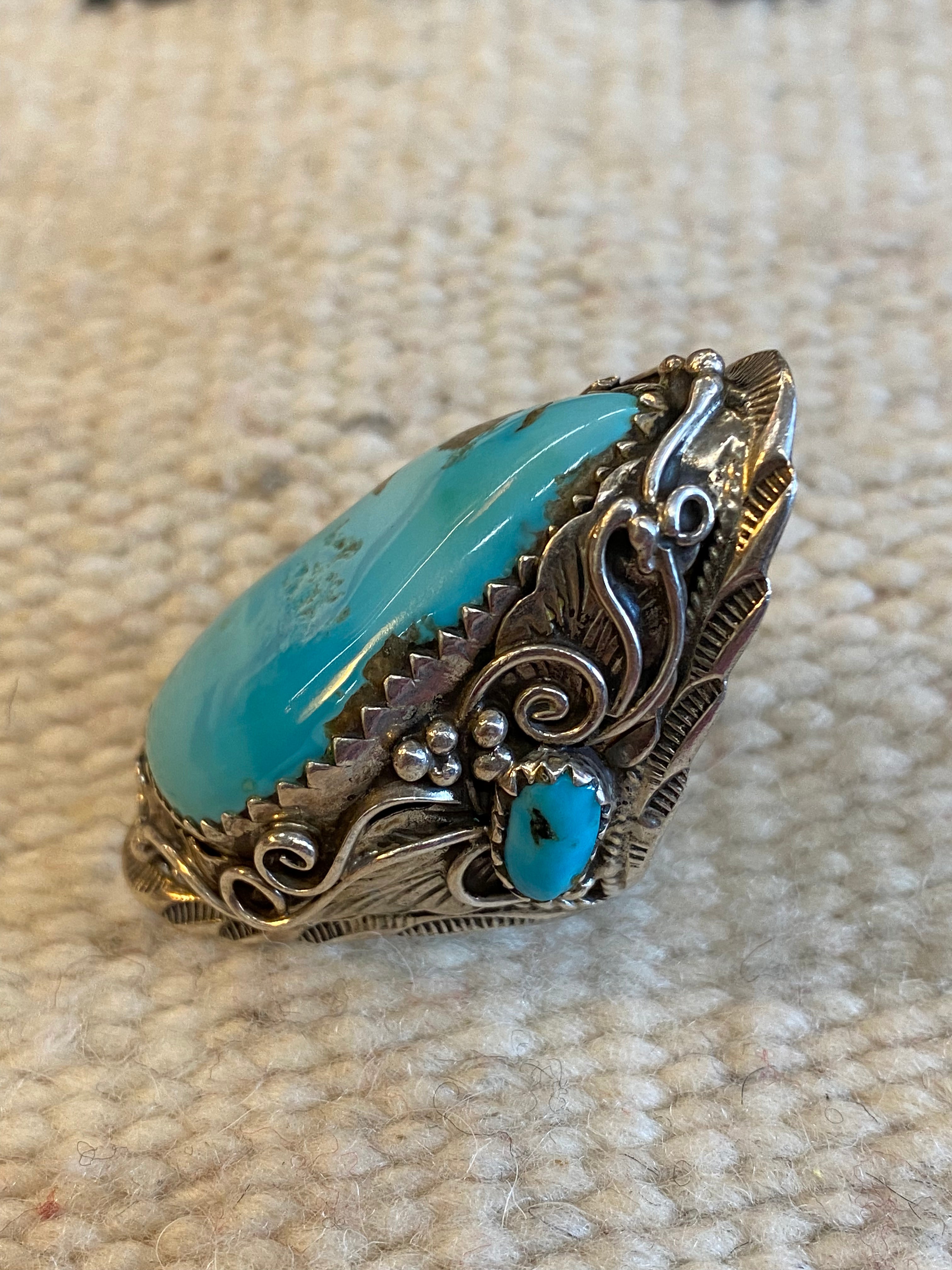 Sterling Silver Kingsman Turquoise & Coral Navajo Ring
