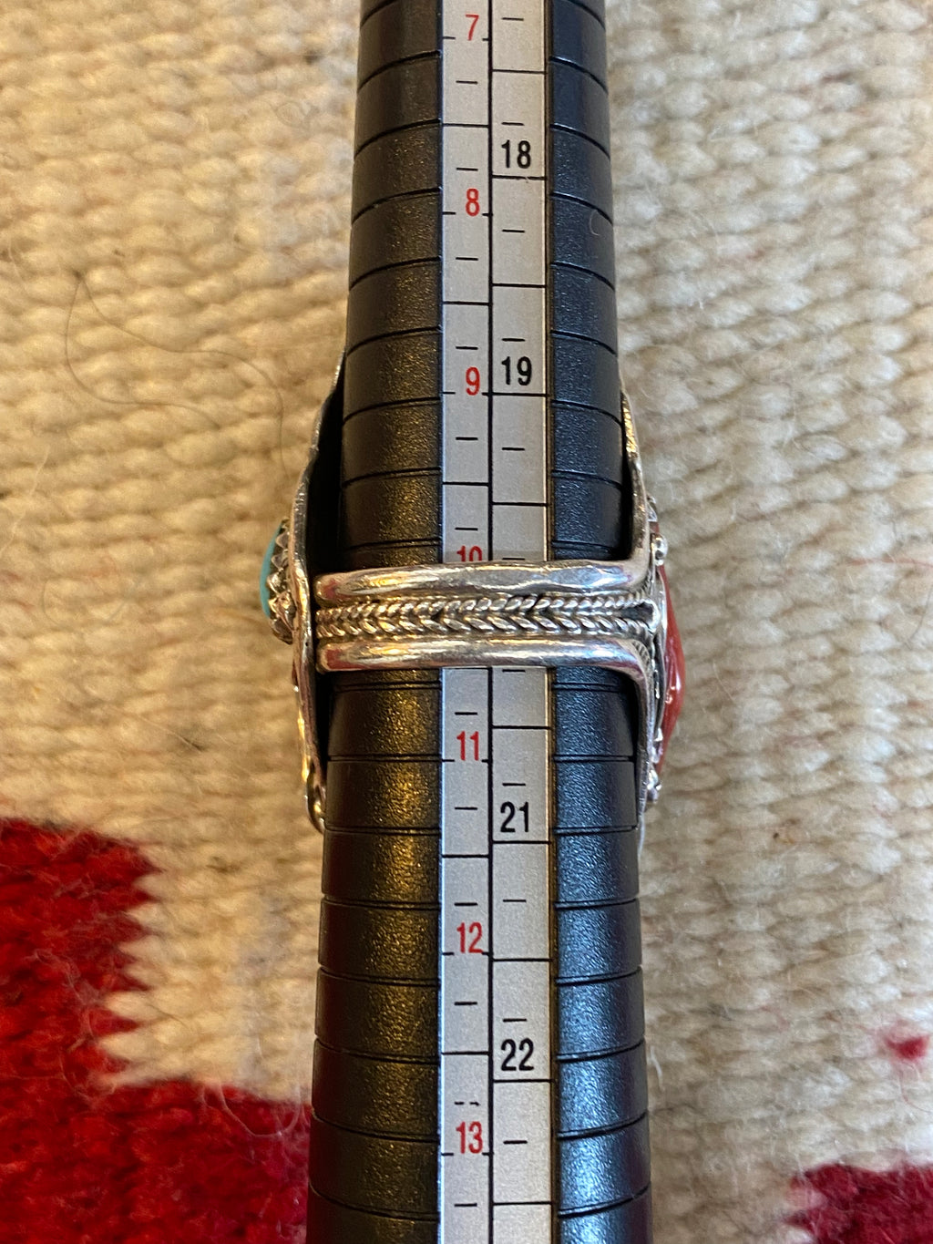 Sterling Silver Kingsman Turquoise & Coral Navajo Ring