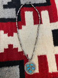 Sterling Silver Beaded Necklace With Chunky Turquoise Pendant