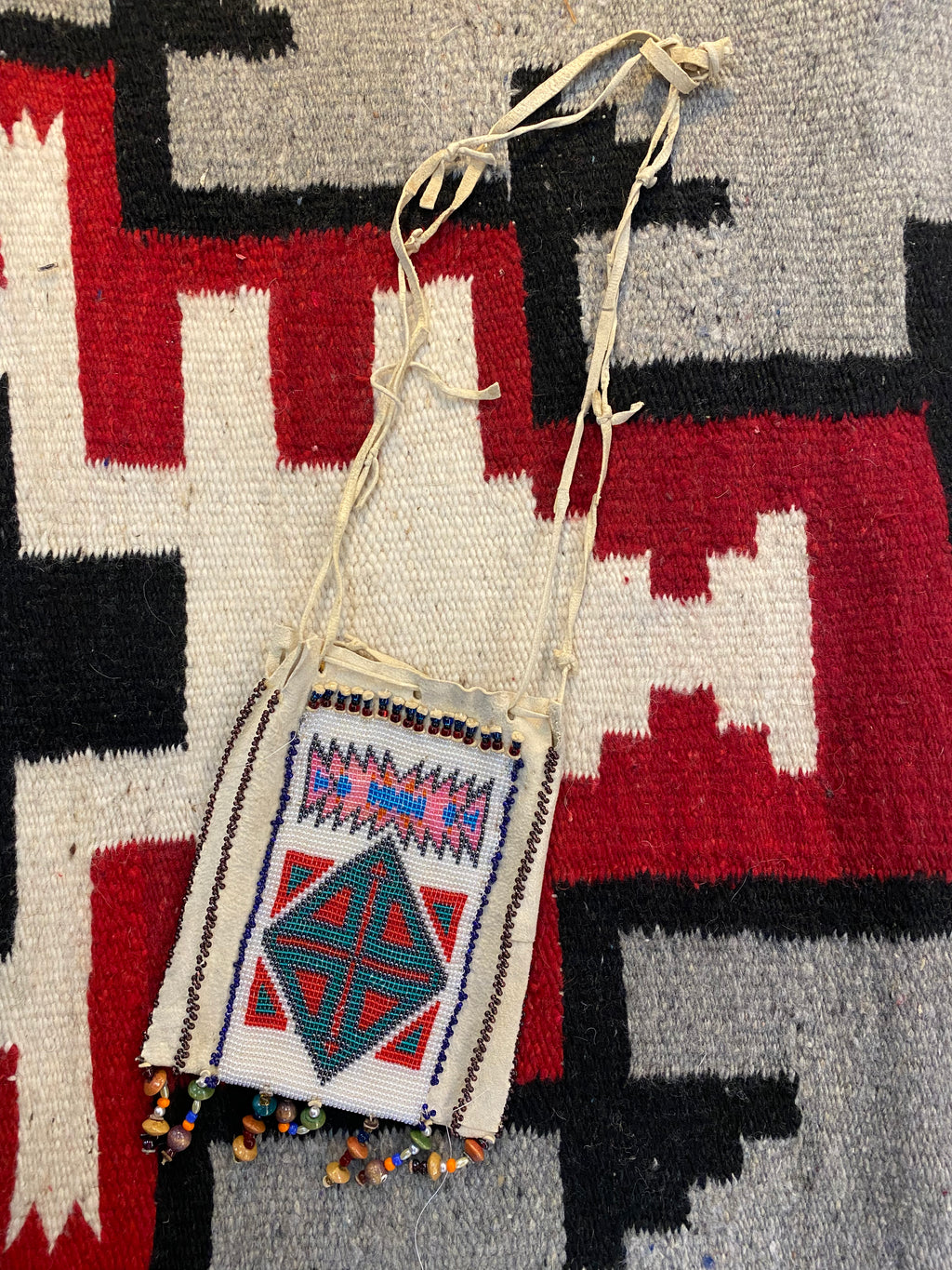 Native American Deerskin Glass Beaded Pouch
