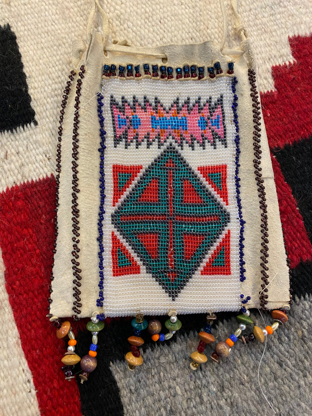 Native American Deerskin Glass Beaded Pouch