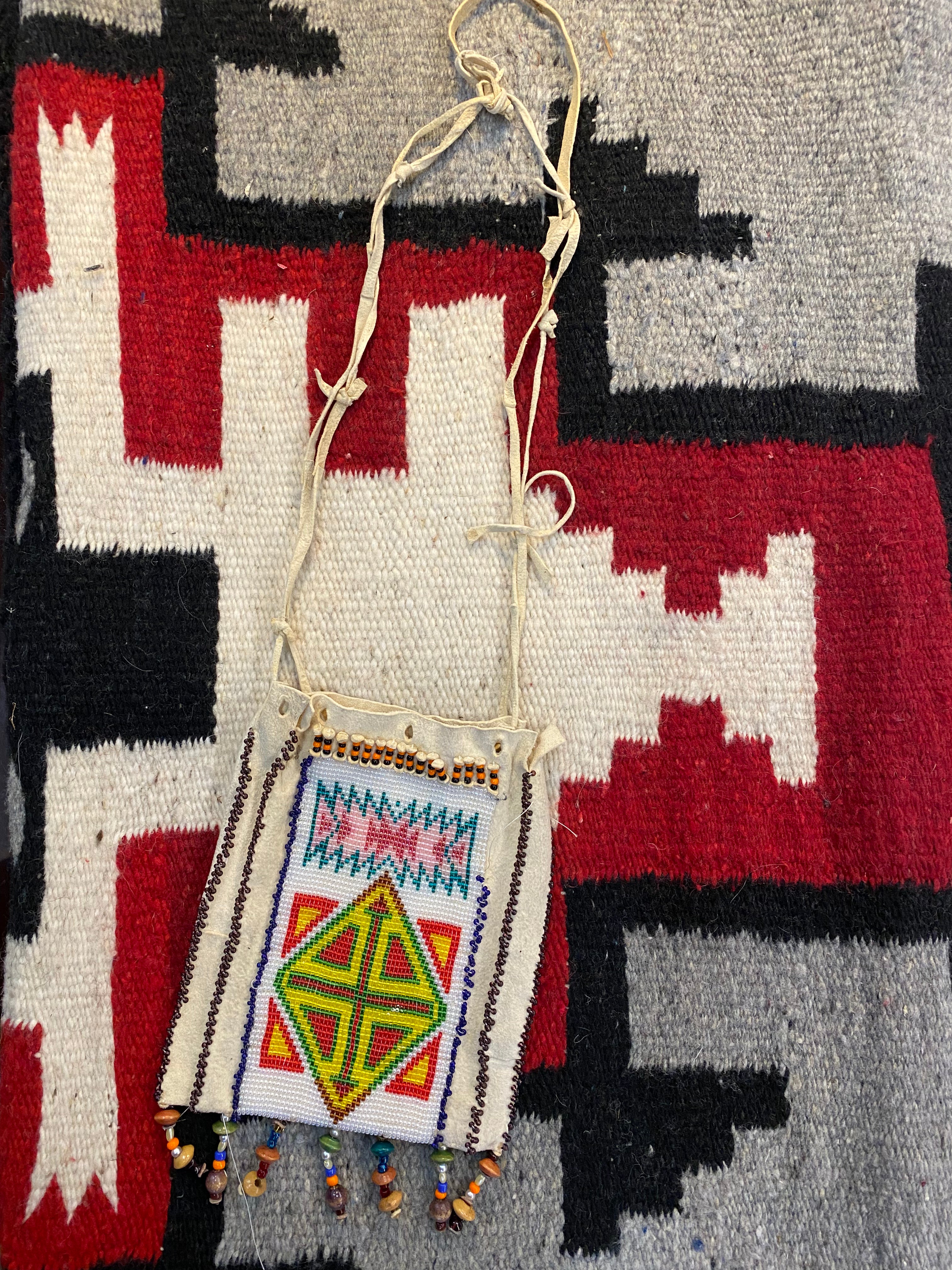 Native American Deerskin Glass Beaded Pouch