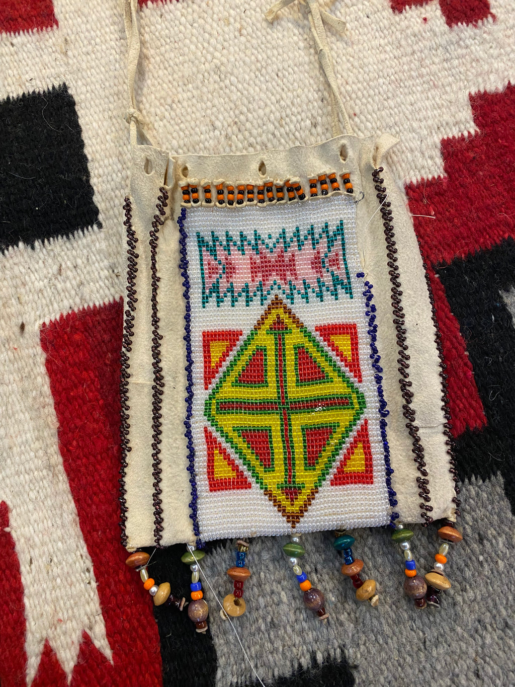 Native American Deerskin Glass Beaded Pouch