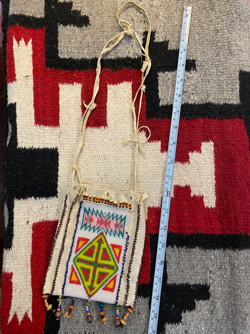 Native American Deerskin Glass Beaded Pouch