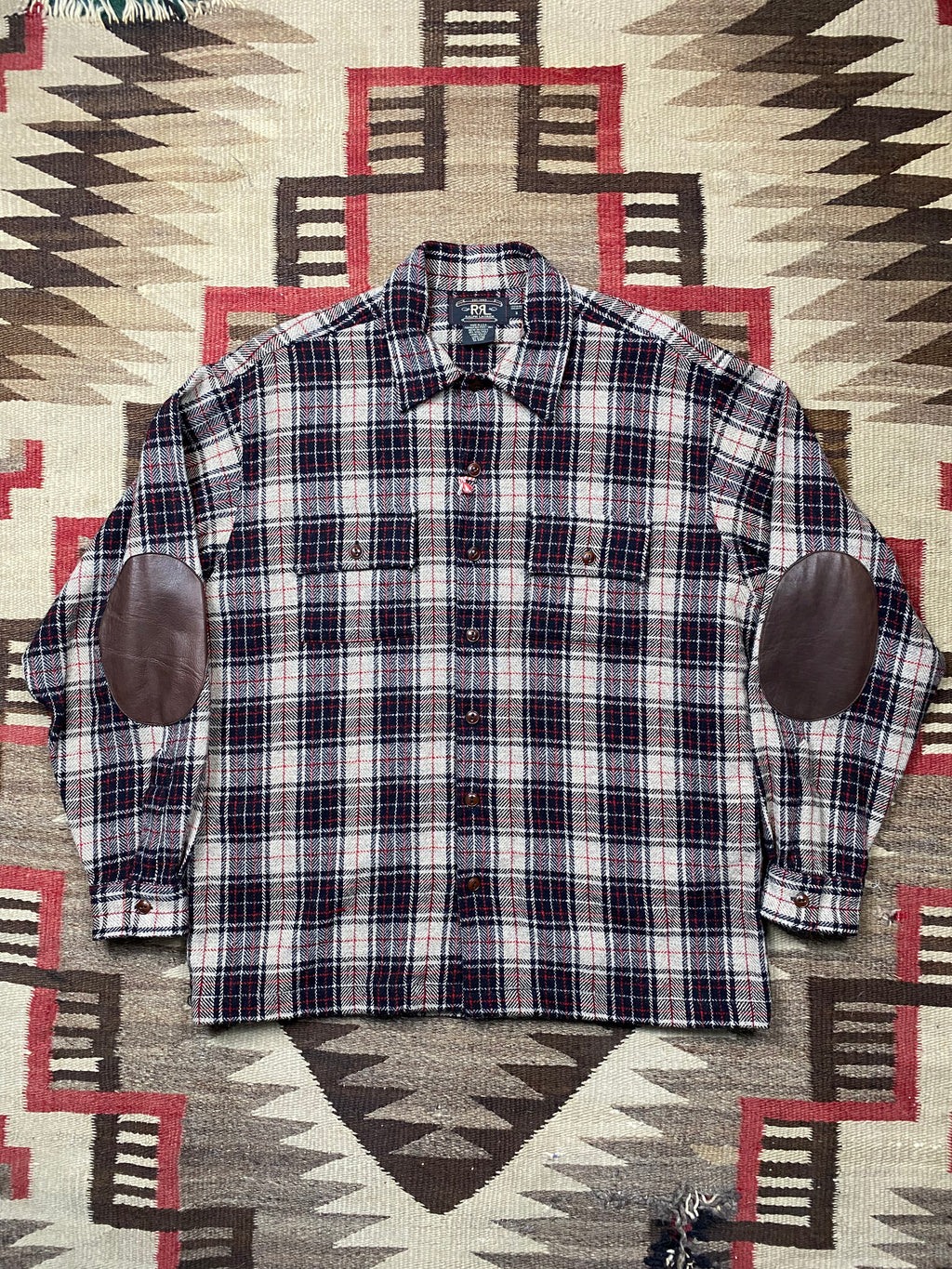 RRL Plaid Woolen Overshirt With Leather Elbow Patches