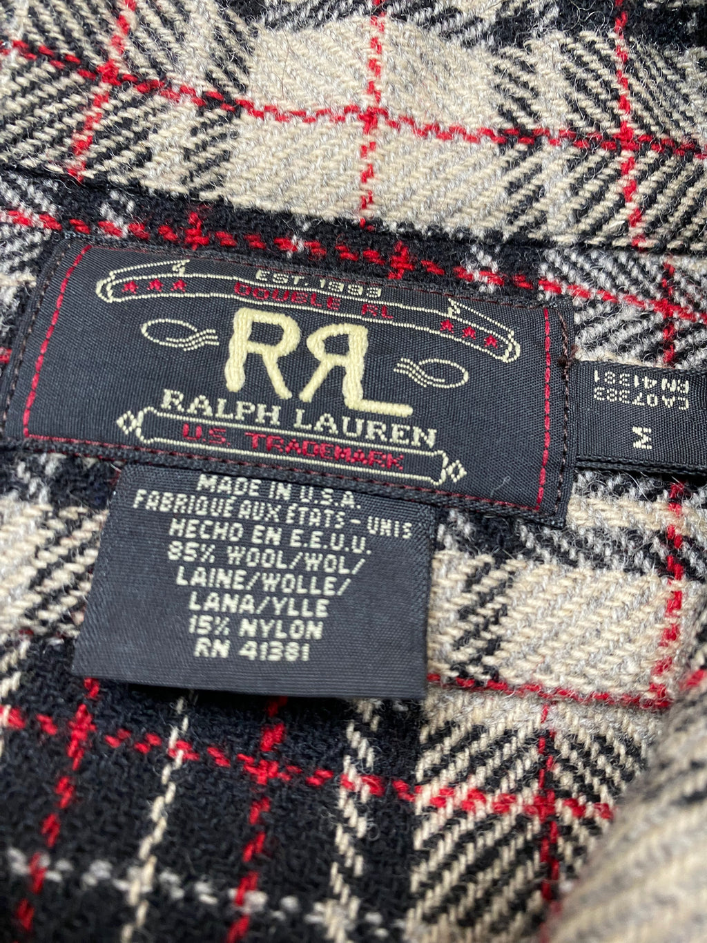 RRL Plaid Woolen Overshirt With Leather Elbow Patches