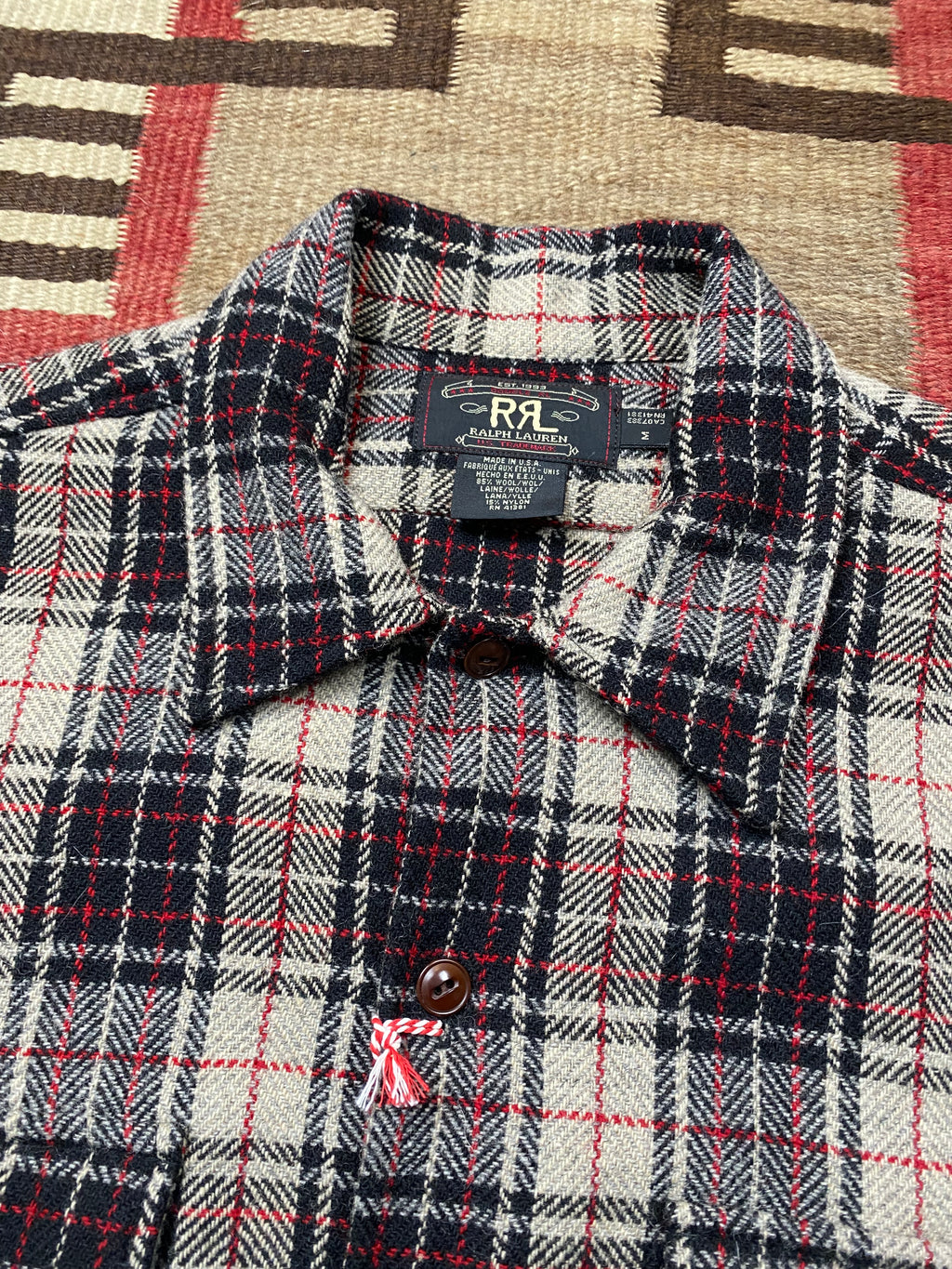 RRL Plaid Woolen Overshirt With Leather Elbow Patches