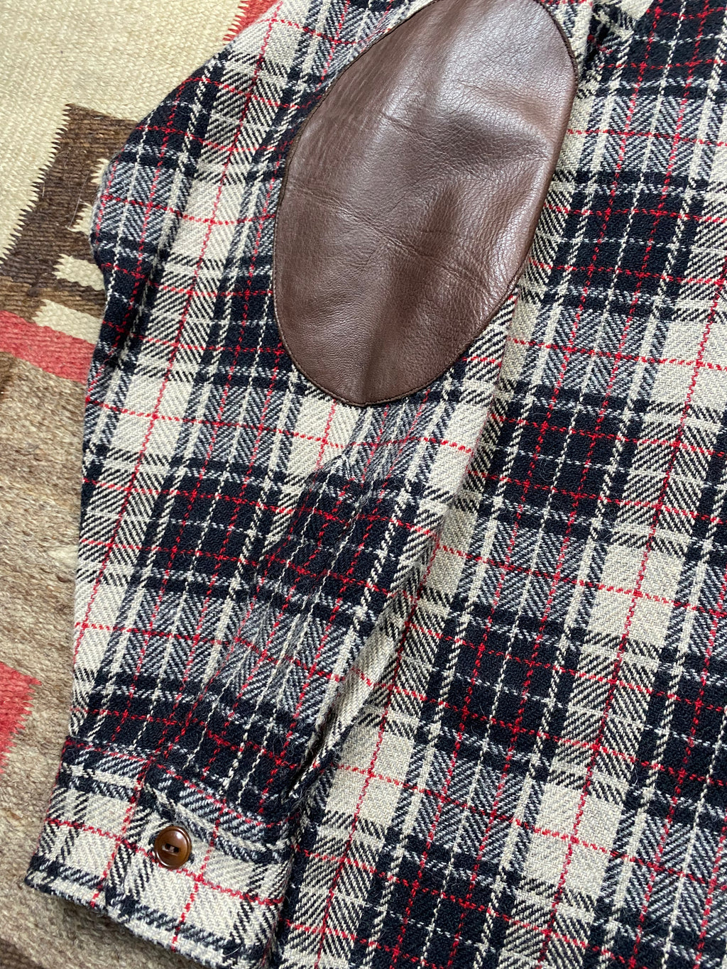 RRL Plaid Woolen Overshirt With Leather Elbow Patches