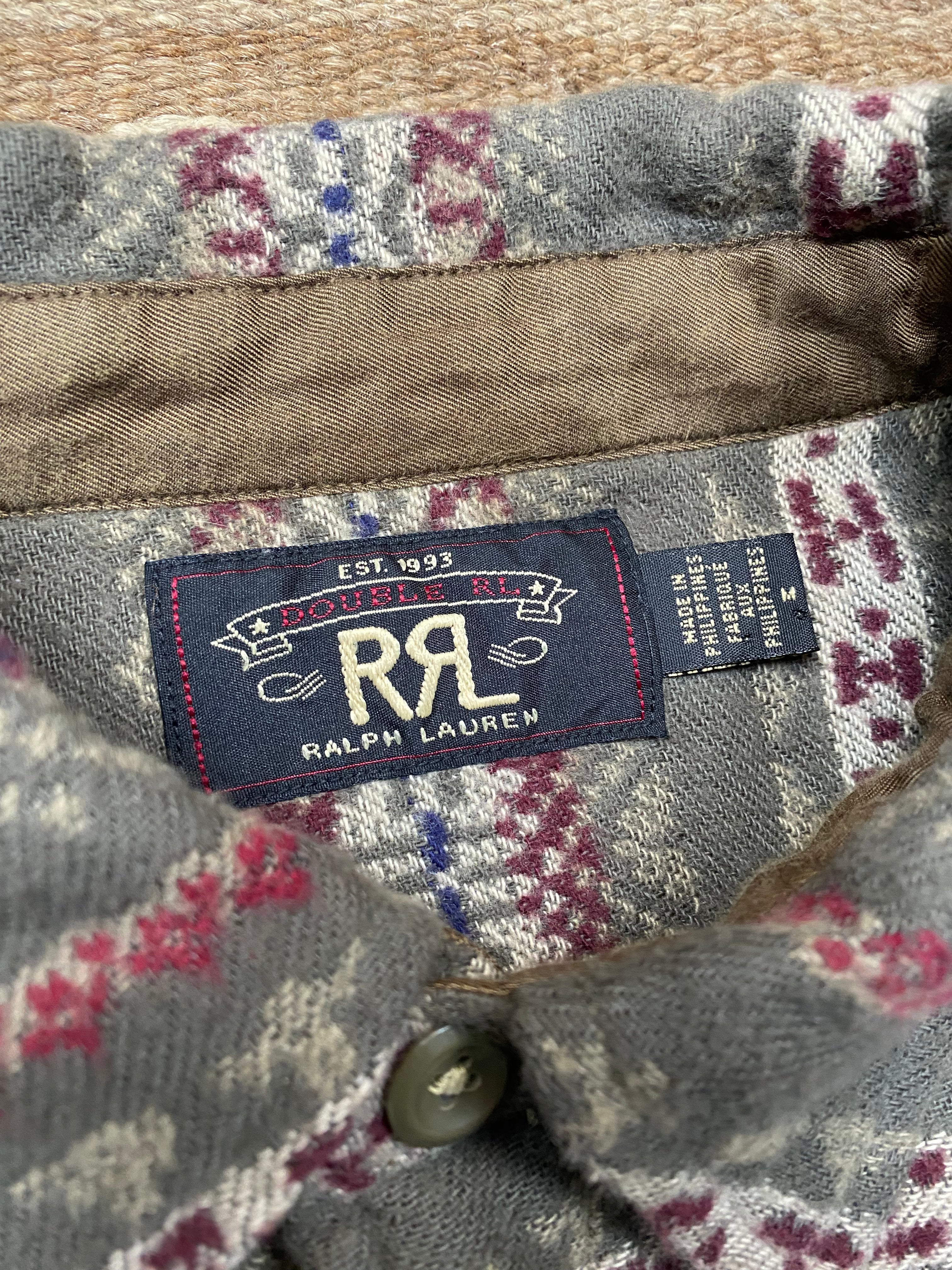 RRL Melton Fair Isle Brushed Jacquard Shirt With Leather Elbow Patches