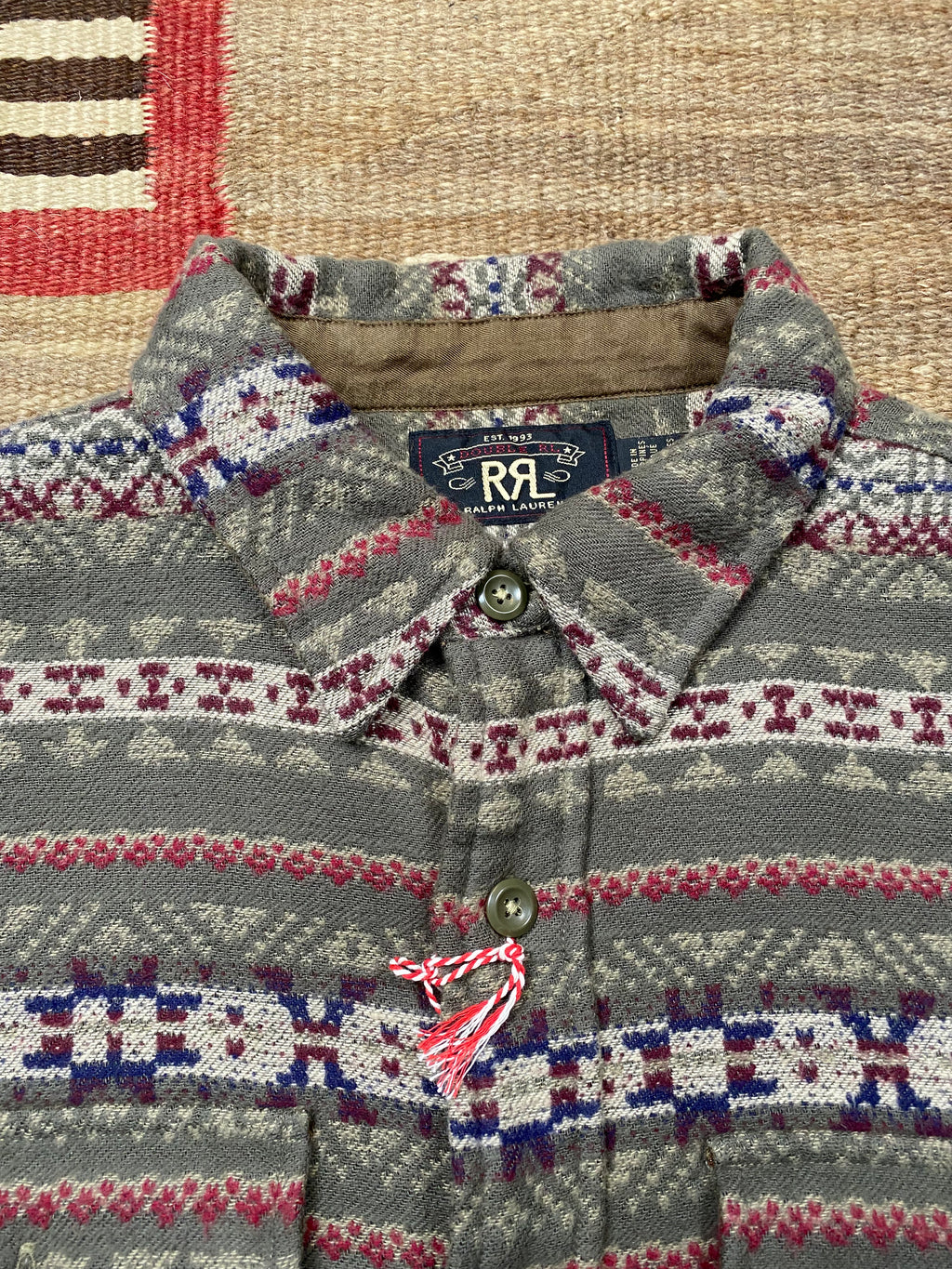 RRL Melton Fair Isle Brushed Jacquard Shirt With Leather Elbow Patches