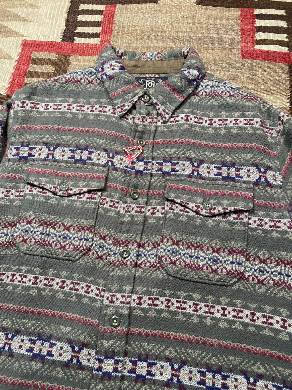 RRL Melton Fair Isle Brushed Jacquard Shirt With Leather Elbow Patches
