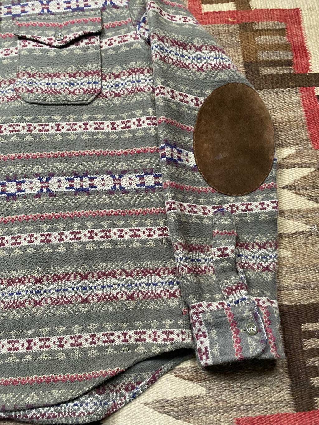 RRL Melton Fair Isle Brushed Jacquard Shirt With Leather Elbow Patches