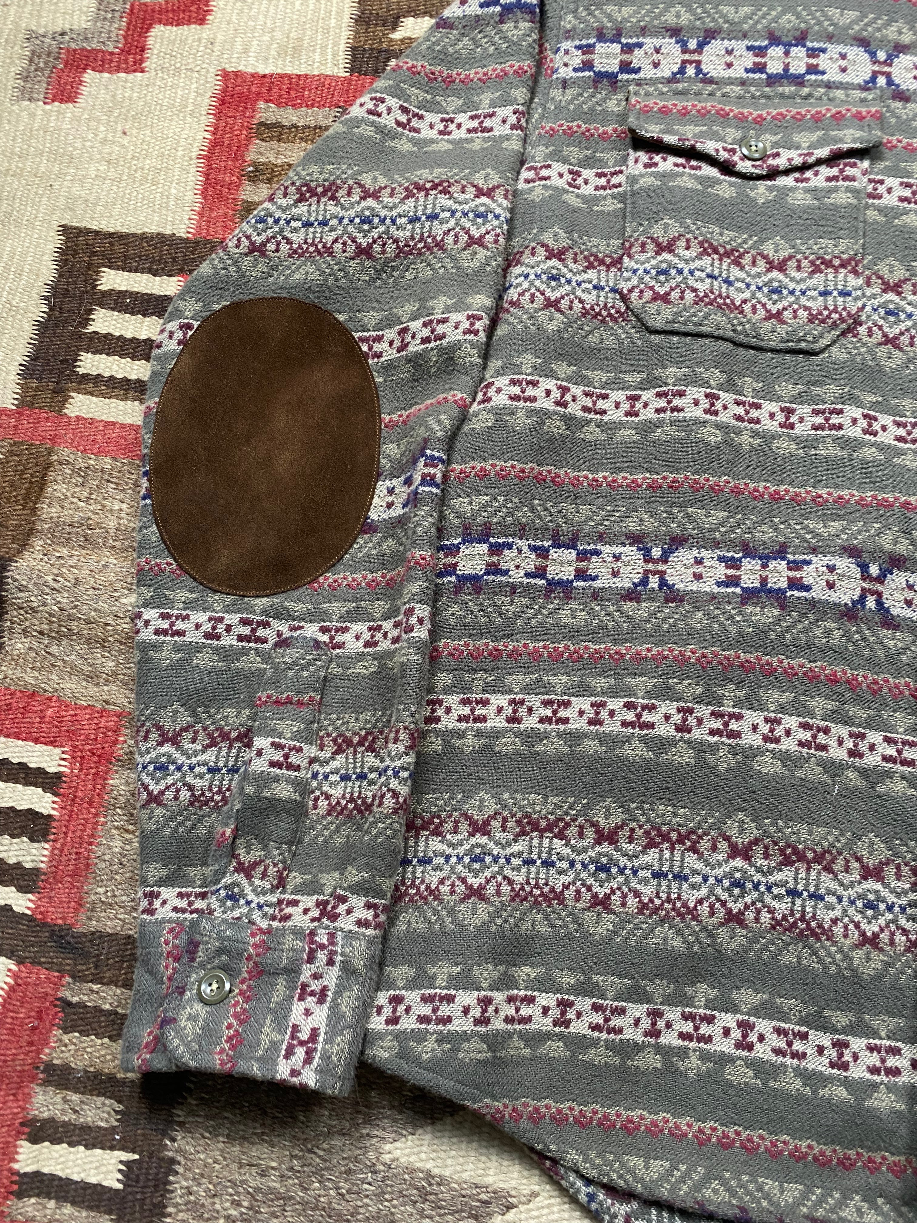 RRL Melton Fair Isle Brushed Jacquard Shirt With Leather Elbow Patches
