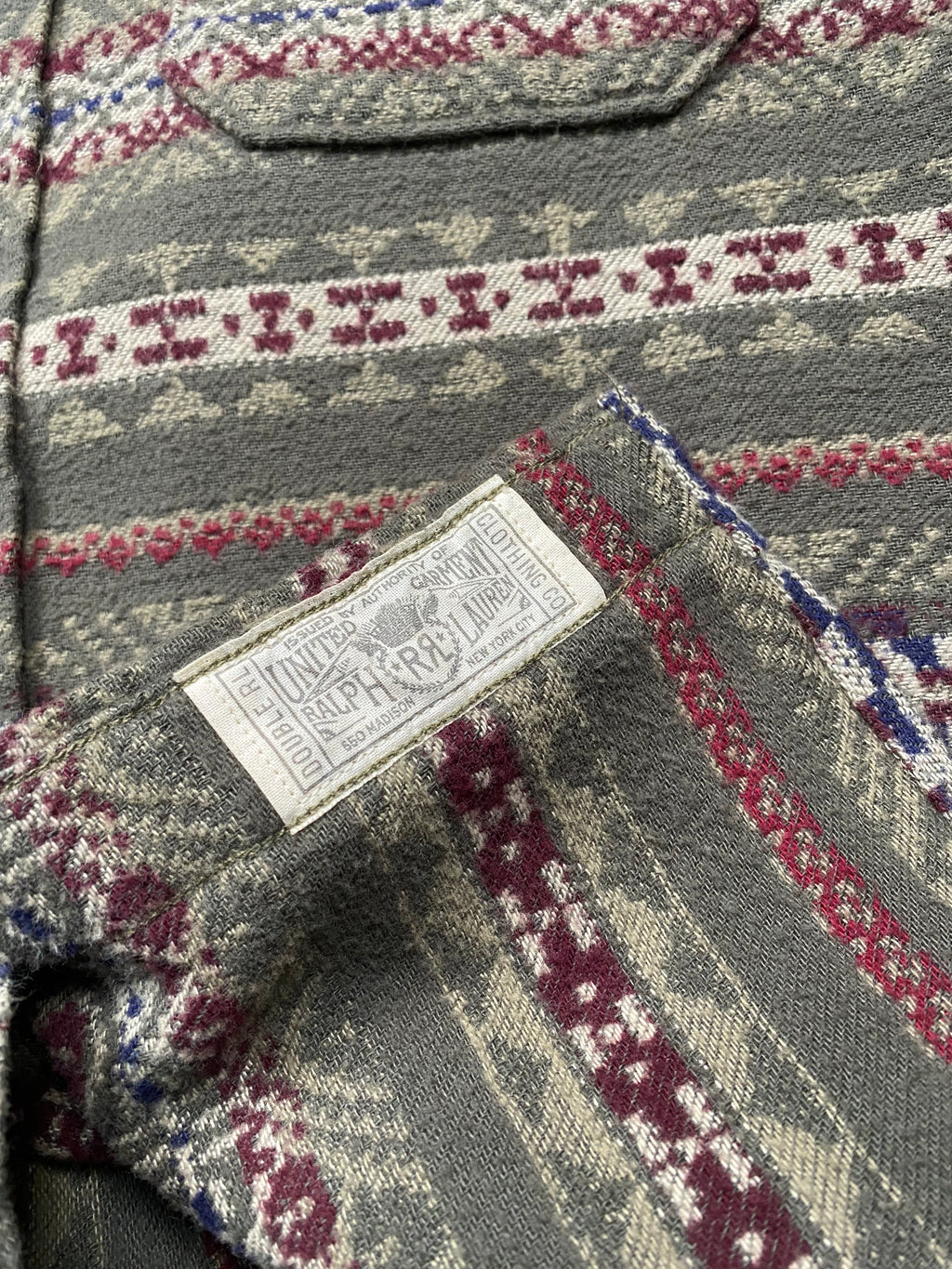RRL Melton Fair Isle Brushed Jacquard Shirt With Leather Elbow Patches