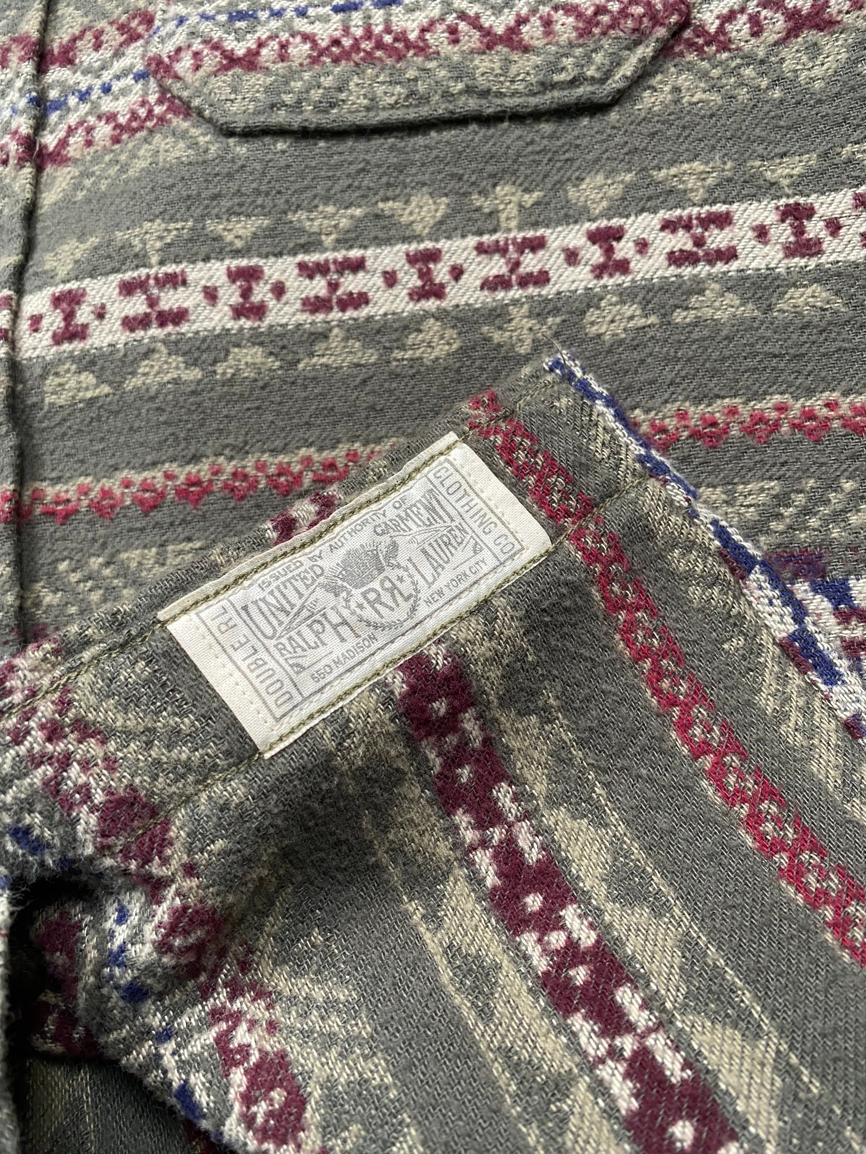 RRL Melton Fair Isle Brushed Jacquard Shirt With Leather Elbow Patches