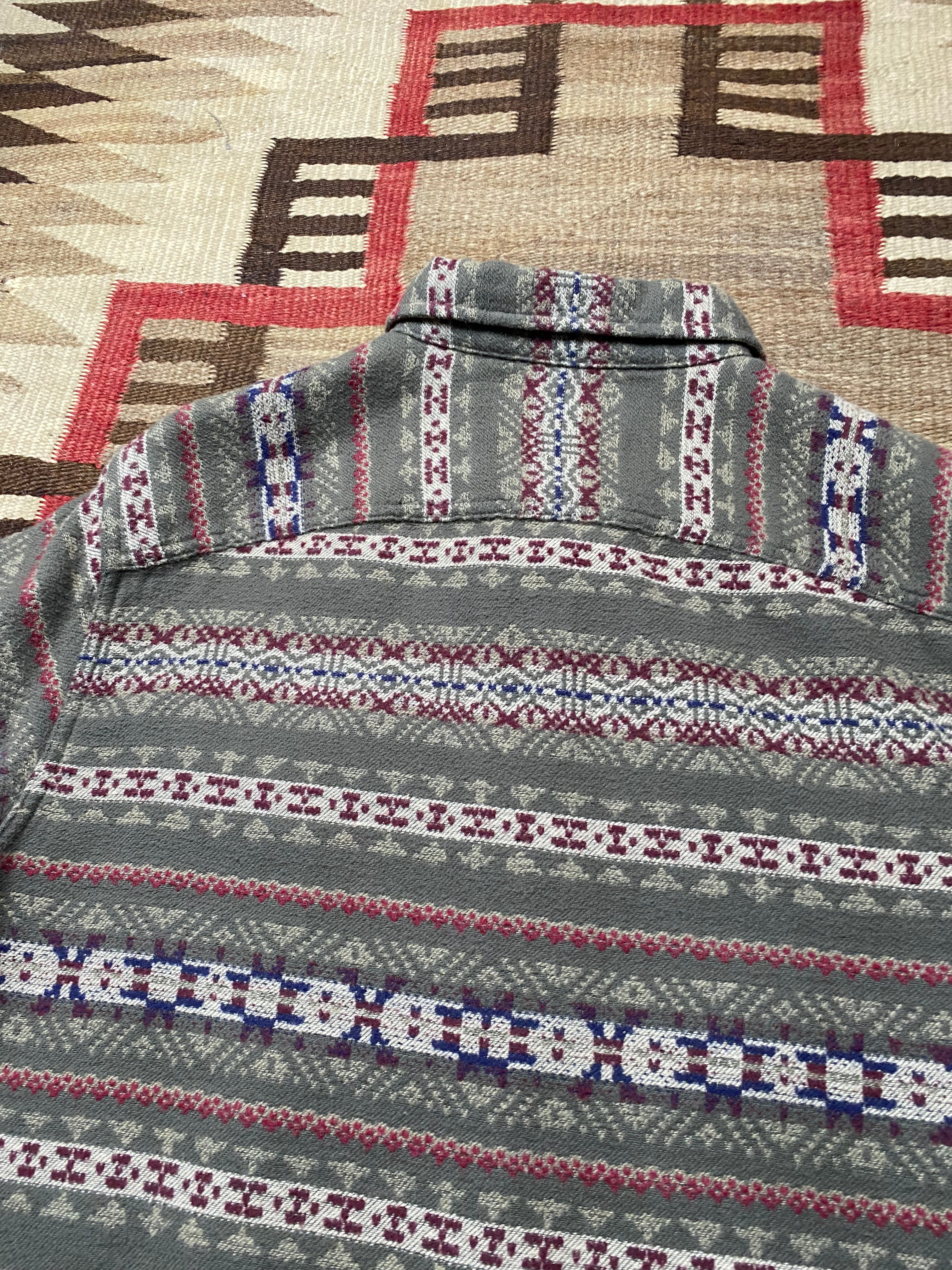 RRL Melton Fair Isle Brushed Jacquard Shirt With Leather Elbow Patches