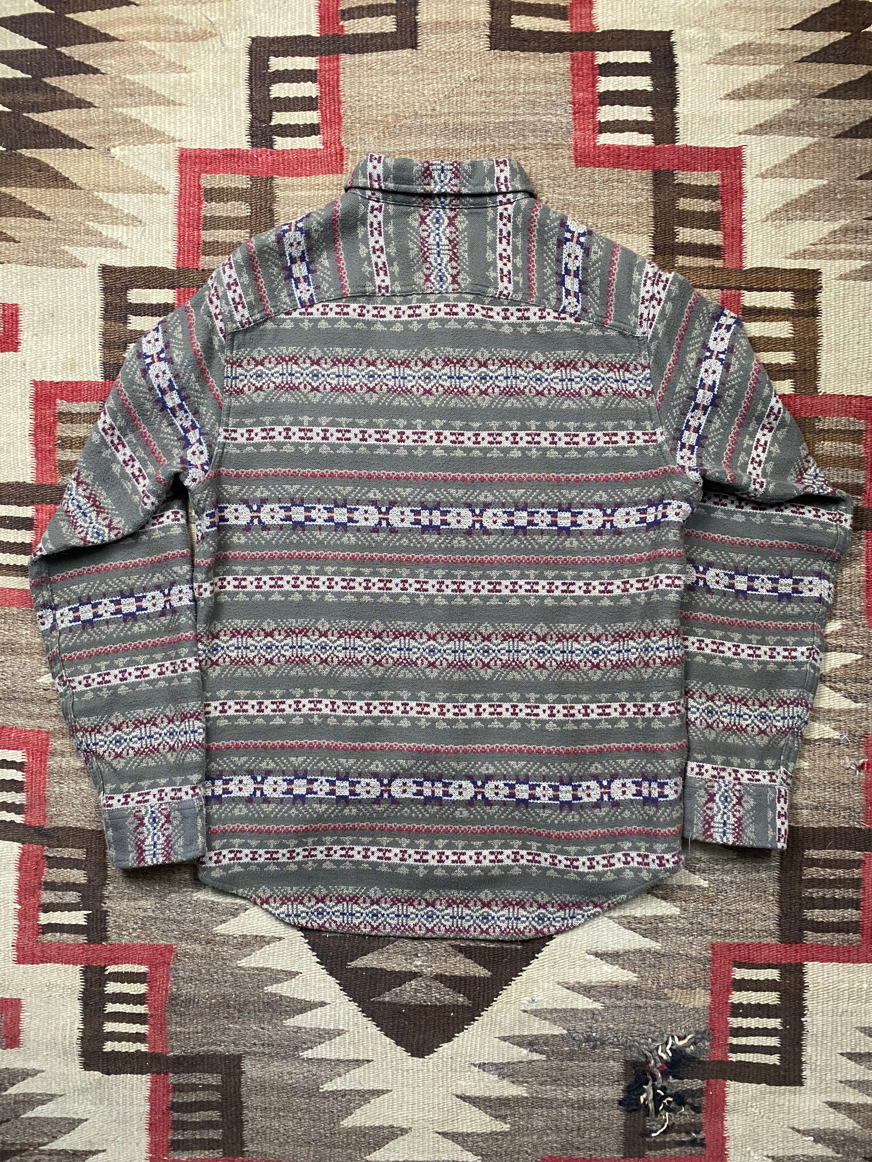 RRL Melton Fair Isle Brushed Jacquard Shirt With Leather Elbow Patches