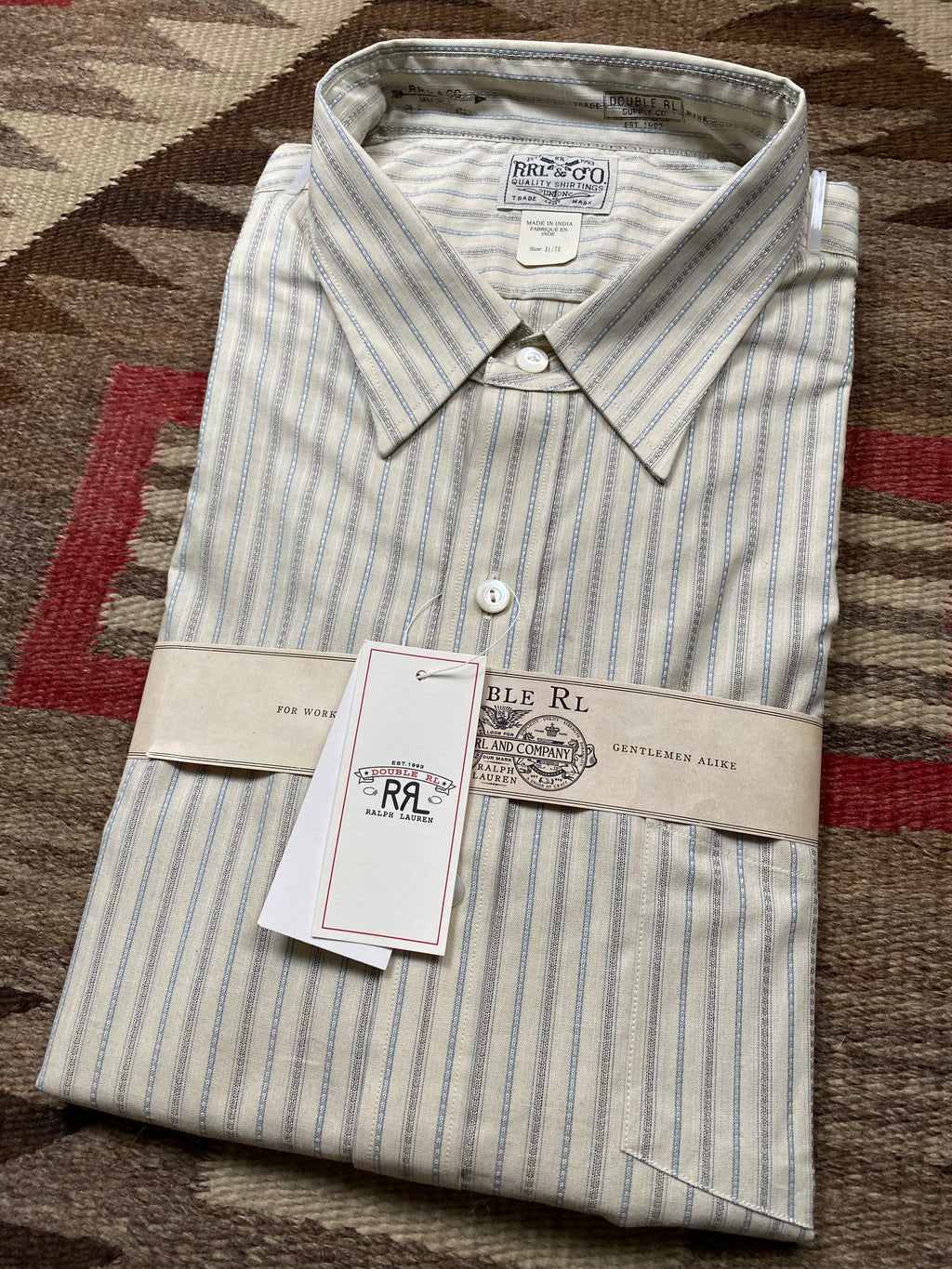 RRL Fall Cloth Cream Blue Shirt